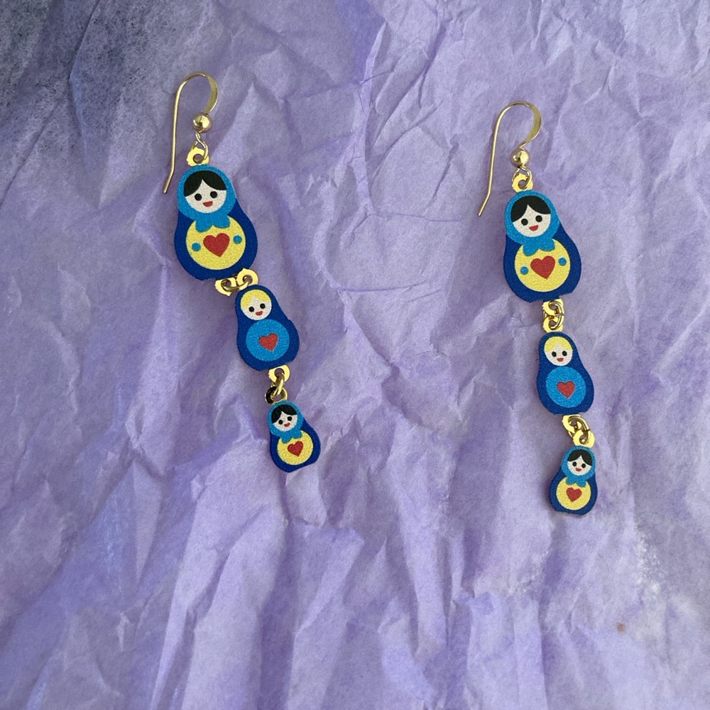 Adorable Blue Nesting Doll Earrings